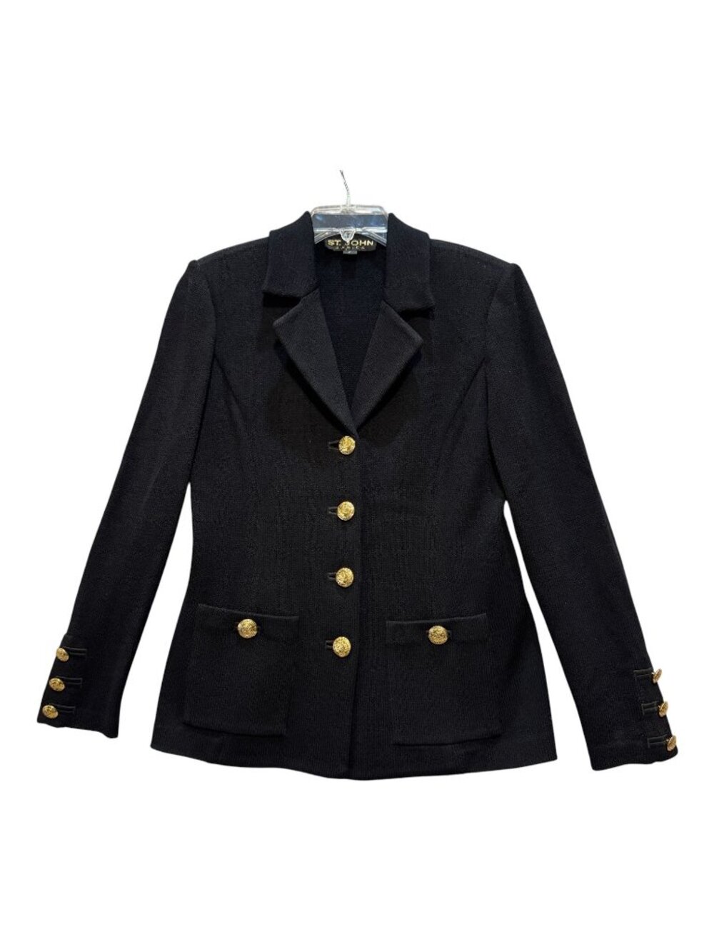 Vintage St John Knit Blazer Size 2 Black Gold Crested Buttons Old Money Nautical - Picture 13 of 14